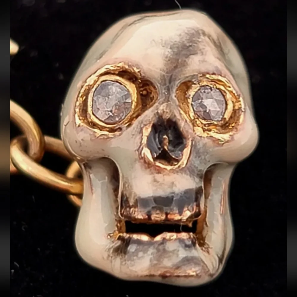 Antique Snake Skull Enamel Diamond Cuff Links 14K Yellow Gold-Estate Jewelry 10g